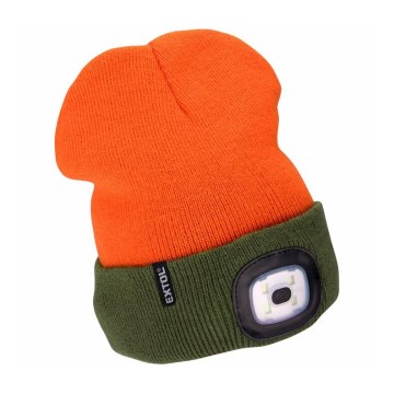 Extol - Gorro con linterna frontal recargable por USB 300 mAh, neón naranja/verde, talla única