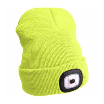 Extol - Gorro con linterna frontal recargable por USB, batería integrada de 300 mAh, amarillo neón, talla única