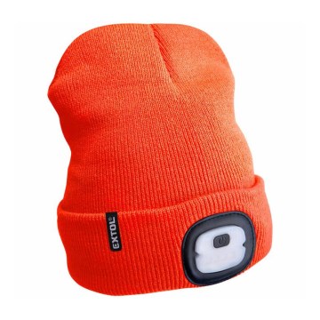 Extol - Gorro con linterna frontal recargable por USB con batería de 250 mAh, naranja neón, talla única