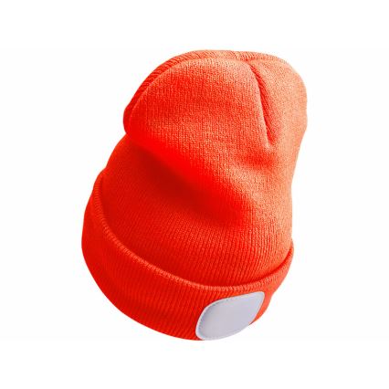 Extol - Gorro con linterna frontal recargable por USB con batería de 250 mAh, naranja neón, talla única