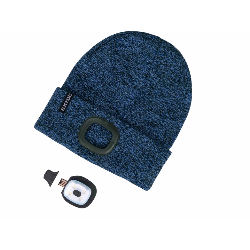 Extol - Gorro con linterna frontal recargable por USB de 300 mAh, azul, talla única