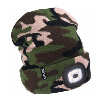 Extol - Gorro con luz frontal integrada recargable por USB (300 mAh), camuflaje, talla única