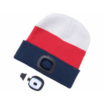 Extol - Gorro con luz frontal recargable por USB (batería 300 mAh), blanco/rojo/azul, talla única