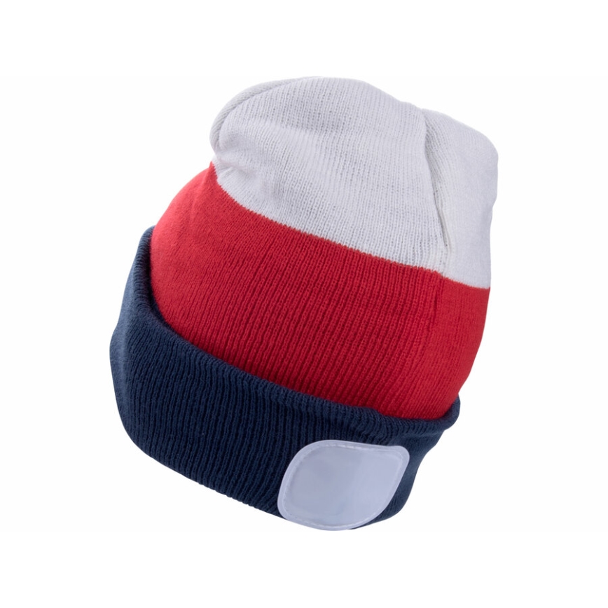 Extol - Gorro con luz frontal recargable por USB (batería 300 mAh), blanco/rojo/azul, talla única