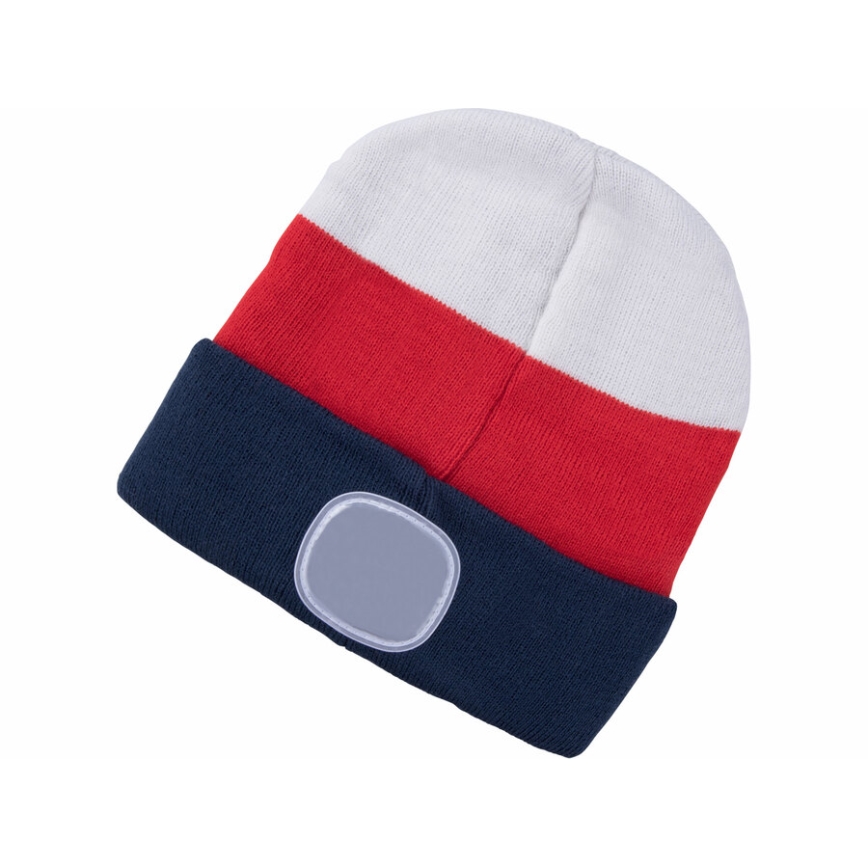 Extol - Gorro con luz frontal recargable por USB (batería 300 mAh), blanco/rojo/azul, talla única
