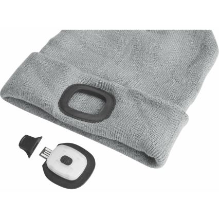 Extol - Gorro con luz frontal y batería recargable por USB de 300 mAh, gris, talla única (UNI)