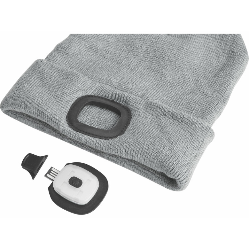 Extol - Gorro con luz frontal y batería recargable por USB de 300 mAh, gris, talla única (UNI)