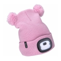 Extol - Gorro infantil con luz frontal recargable por USB (batería 250 mAh), rosa con pompones
