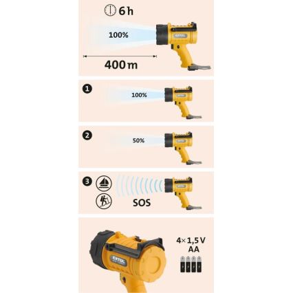 Extol - Linterna LED LED/5W/4xAA IP67 amarillo/negro