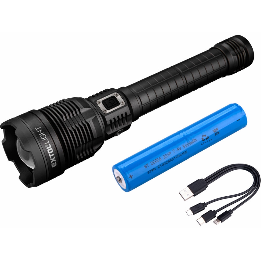 Extol - Linterna LED recargable y regulable con power bank LED/60W/10000 mAh 8000 lm IPX4 negro
