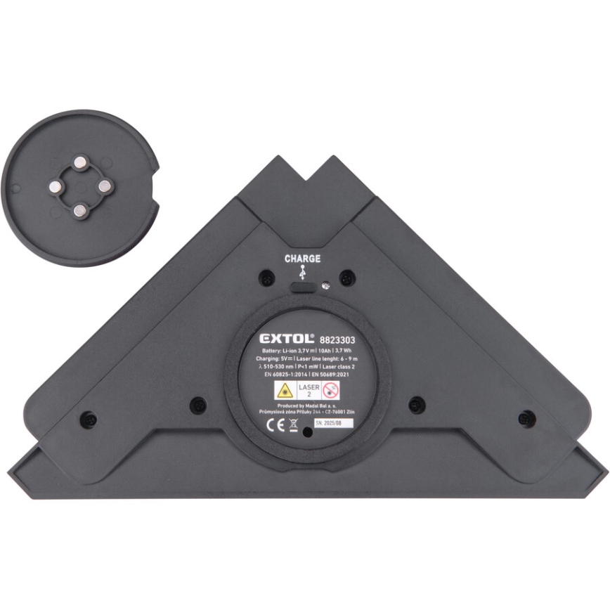 Extol Premium - Escuadra láser de 90° con módulo de succión eléctrico 5V/1000 mAh