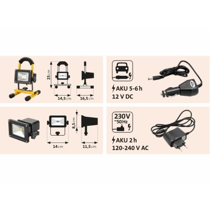 Extol - Proyector LED recargable LED/10W/3600 mAh/8,4V IP65