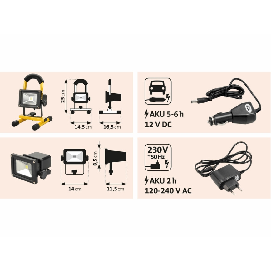Extol - Proyector LED recargable LED/10W/3600 mAh/8,4V IP65