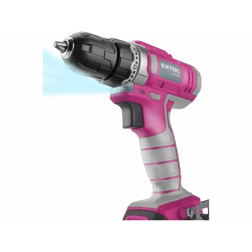 Extol - Taladro atornillador sin cable 1300 mAh 12V rosa