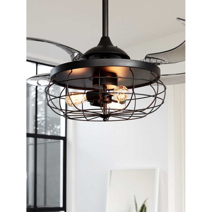 FANAWAY 212920 - Ventilador de techo LED INDUSTRI 3xE27/4W/230V negro + mando a distancia