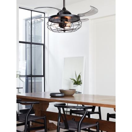 FANAWAY 212920 - Ventilador de techo LED INDUSTRI 3xE27/4W/230V negro + mando a distancia