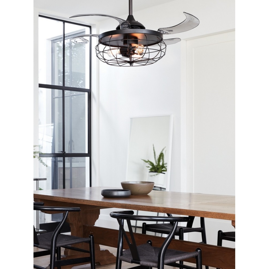 FANAWAY 212920 - Ventilador de techo LED INDUSTRI 3xE27/4W/230V negro + mando a distancia