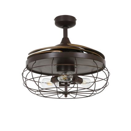 FANAWAY 212921 - Ventilador de techo LED INDUSTRI 3xE27/4W/230V marrón + mando a distancia