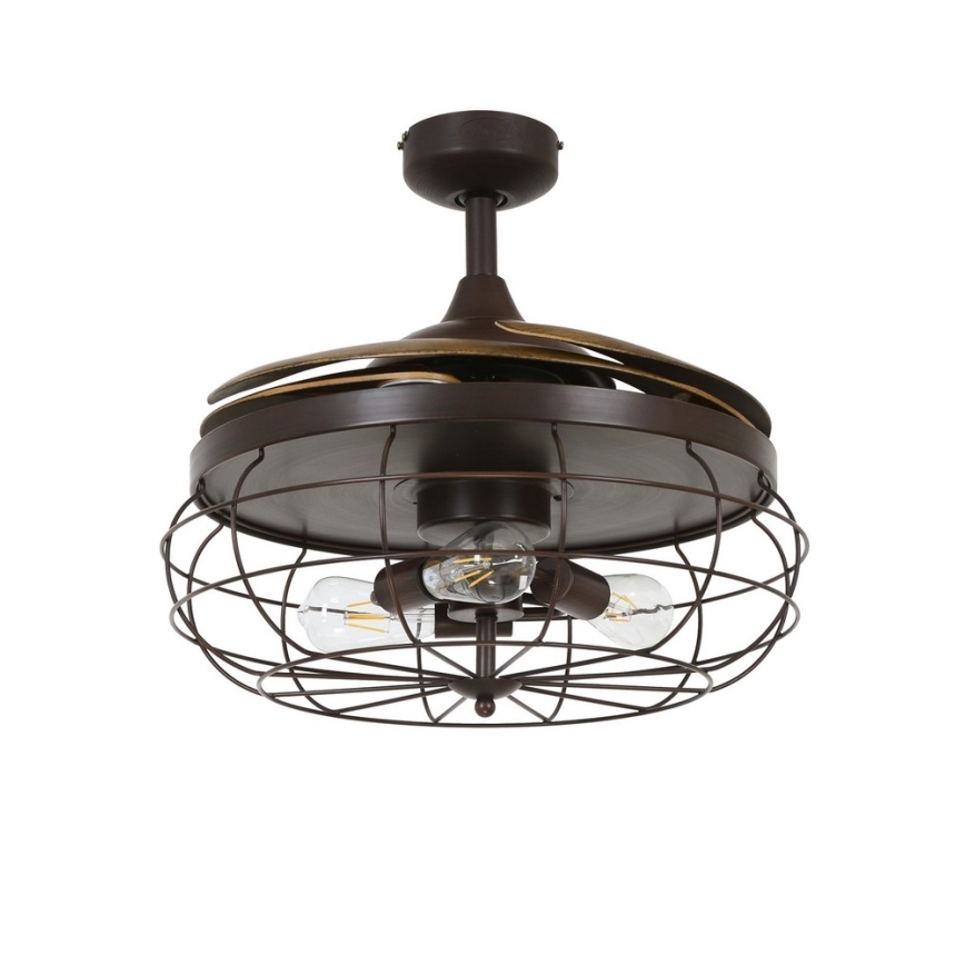 FANAWAY 212921 - Ventilador de techo LED INDUSTRI 3xE27/4W/230V marrón + mando a distancia