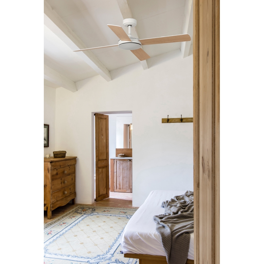 FARO 33350DC - Ventilador de techo MALLORCA L blanco/marrón Ø 132 cm + mando a distancia