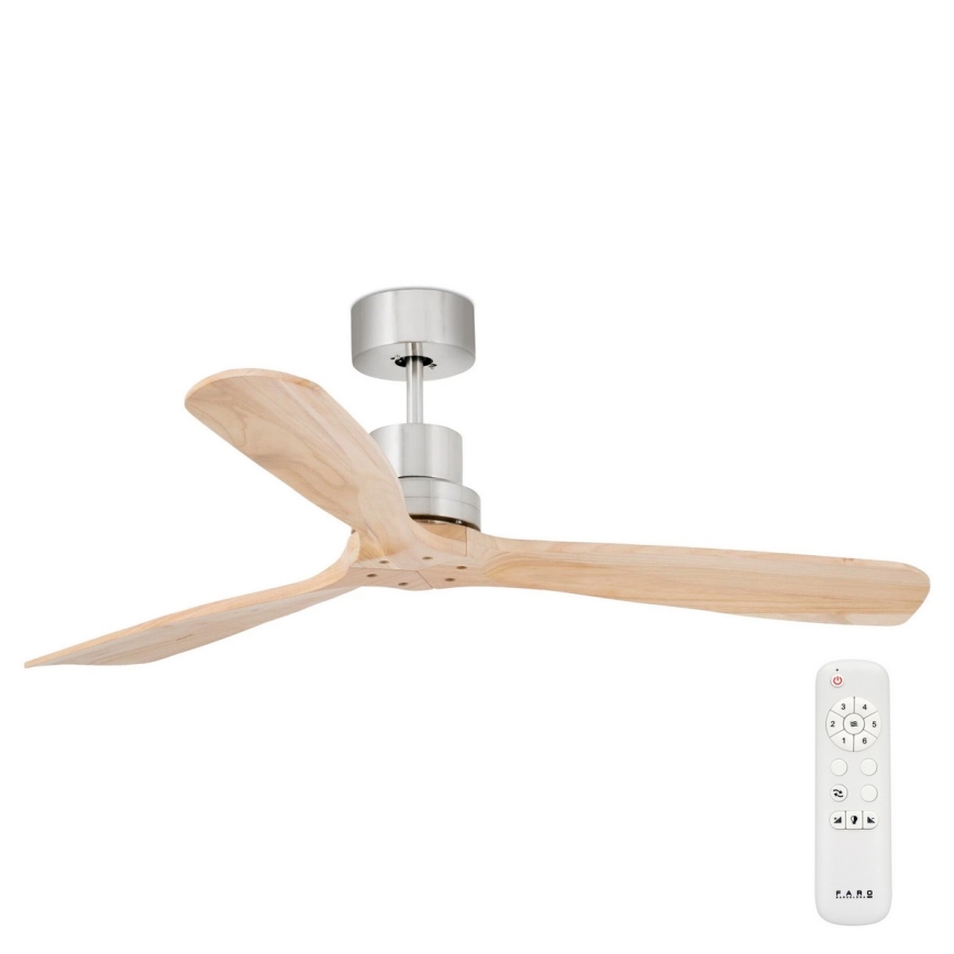 FARO 33373DC - Ventilador de techo LANTAU madera/cromo mate Ø 132 cm + control remoto