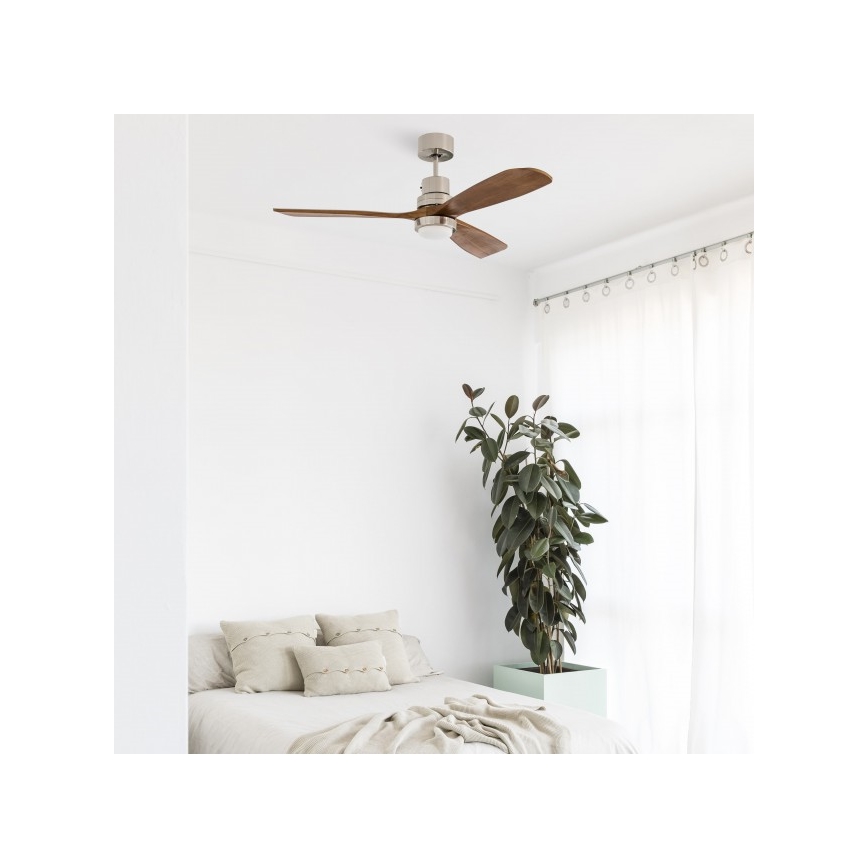 FARO 33518DC - Ventilador de techo LED LANTAU LED/15W/230V cromo mate/madera + control remoto