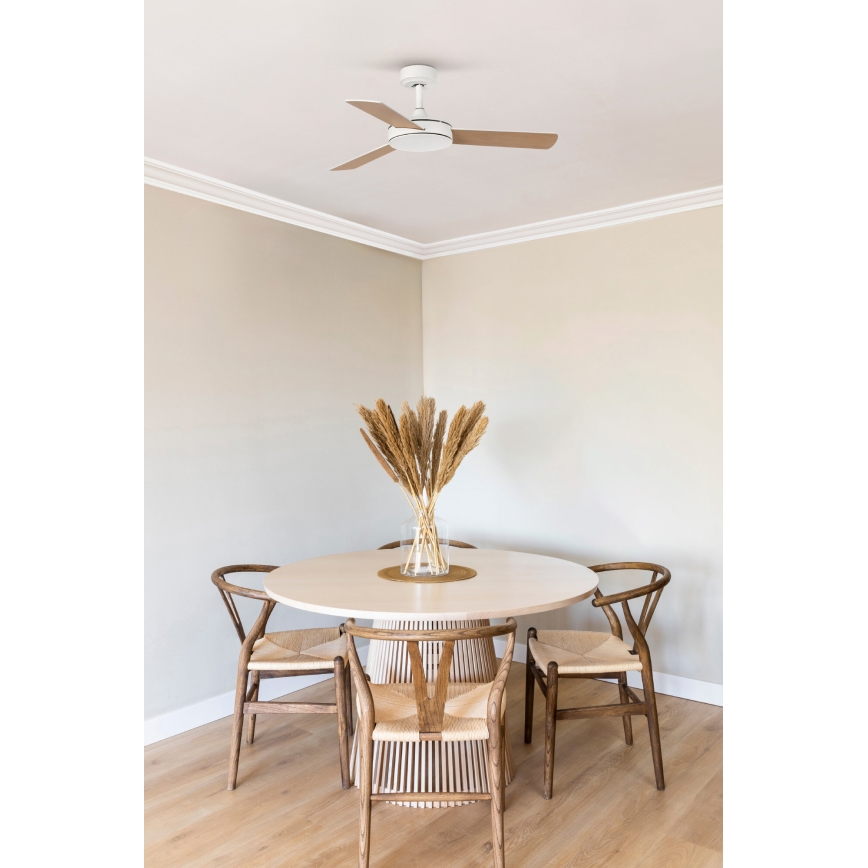 FARO 33603DCWT - Ventilador de techo MINI MALLORCA S marrón/blanco diá. 106 cm Wi-Fi Tuya + control remoto