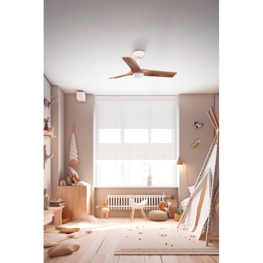 FARO 33805-1TW - Ventilador de techo LED regulable HEYWOOD S LED/10W/230V 2700/4000/6000K madera/blanco d. 90 cm + control remoto