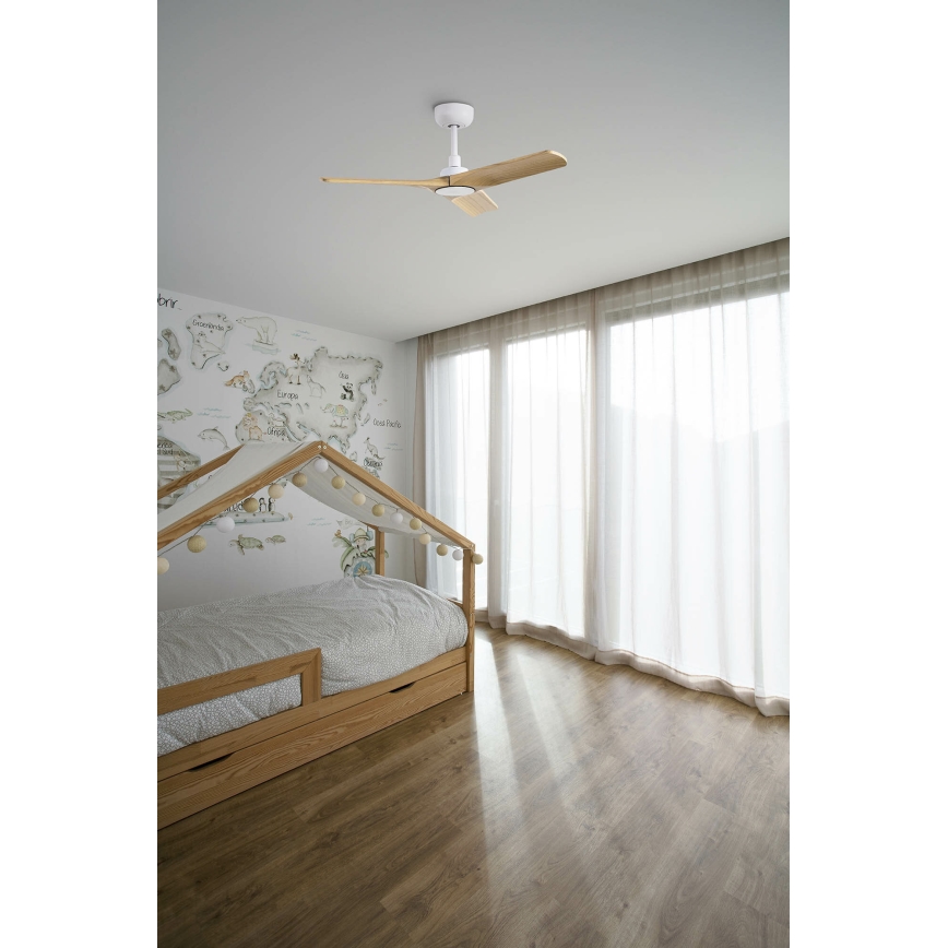 FARO 33805WT - Ventilador de techo HEYWOOD S madera/blanco diá. 90 cm Wi-Fi Tuya + control remoto