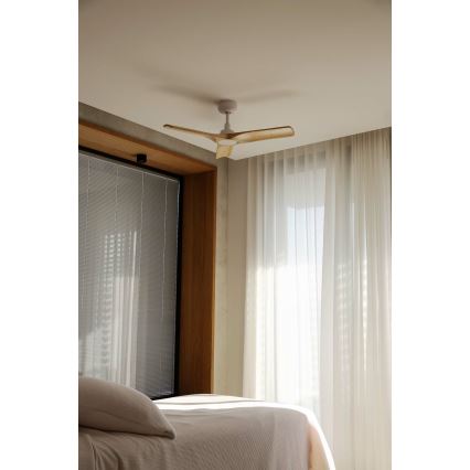 FARO 33805WT - Ventilador de techo HEYWOOD S madera/blanco diá. 90 cm Wi-Fi Tuya + control remoto