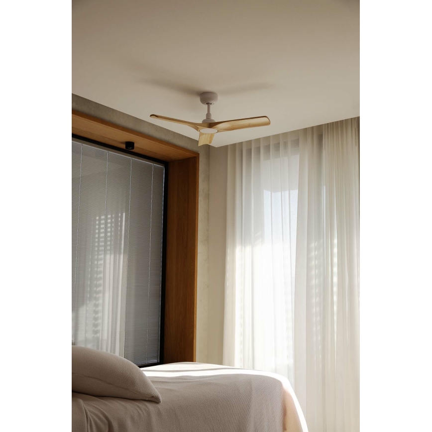 FARO 33805WT - Ventilador de techo HEYWOOD S madera/blanco diá. 90 cm Wi-Fi Tuya + control remoto
