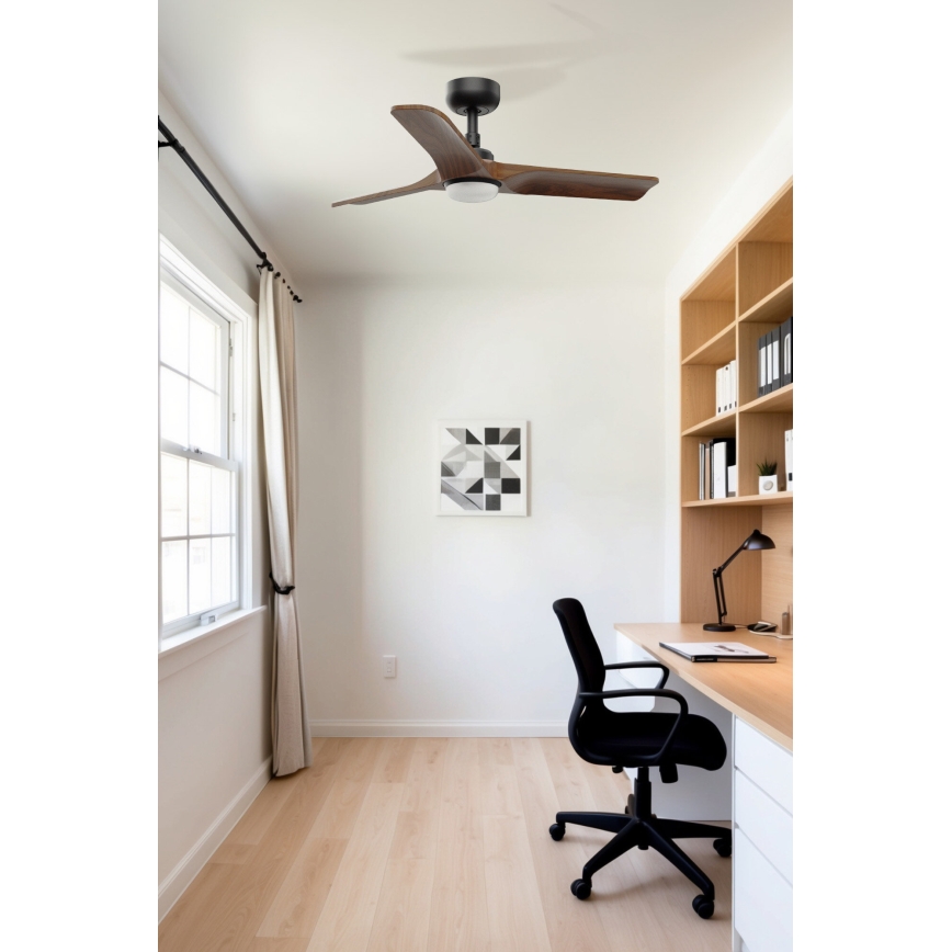 FARO 33806-1TW - Ventilador de techo LED regulable HEYWOOD S LED/10W/230V 2700/4000/6000K madera/negro diá. 90 cm + control remoto