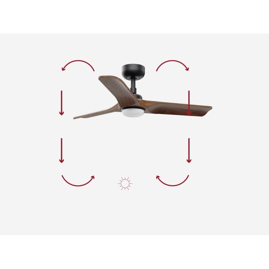 FARO 33806-1TW - Ventilador de techo LED regulable HEYWOOD S LED/10W/230V 2700/4000/6000K madera/negro diá. 90 cm + control remoto