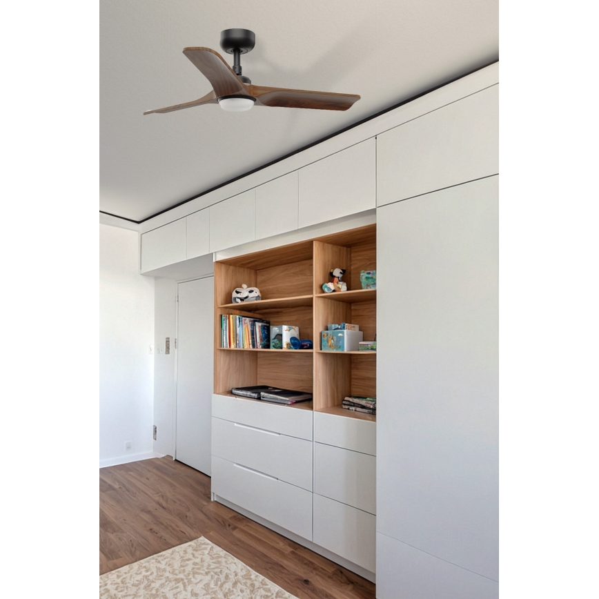 FARO 33806WT-1TW - Ventilador de techo LED regulable HEYWOOD S LED/10W/230V 2700/4000/6000K madera/negro diá. 90 cm Wi-Fi Tuya + control remoto