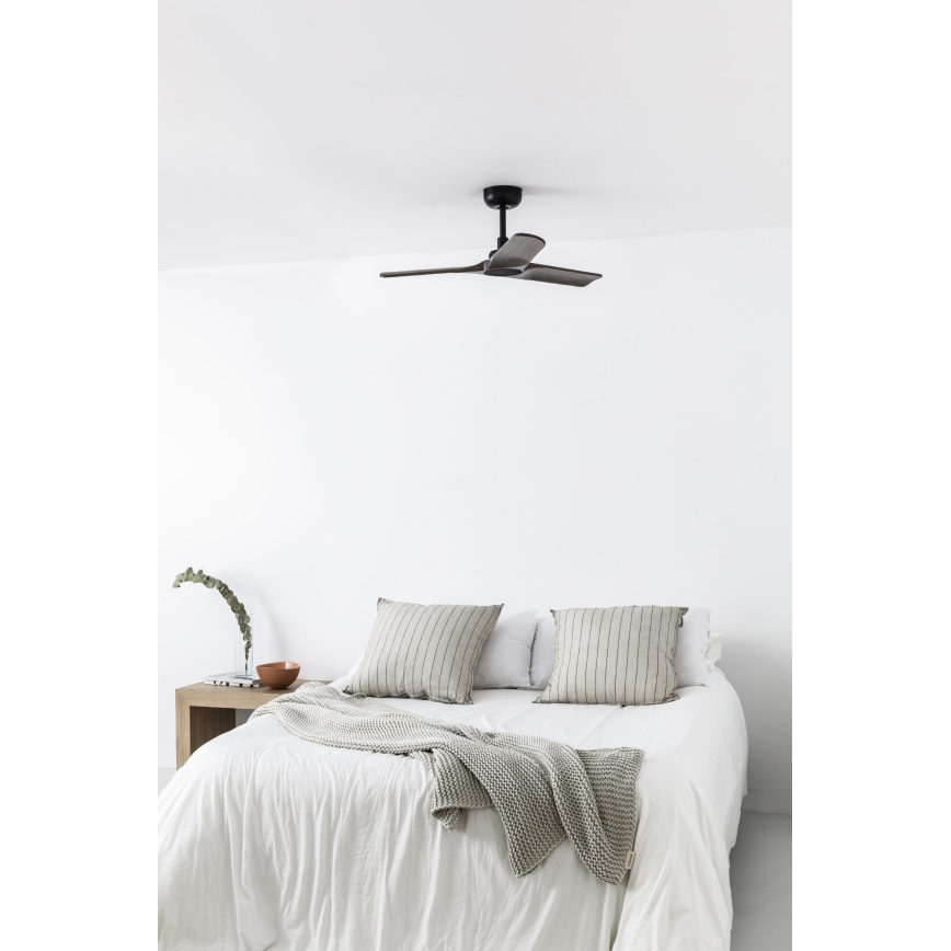 FARO 33806WT - Ventilador de techo HEYWOOD S madera/negro diá. 90 cm Wi-Fi Tuya + control remoto