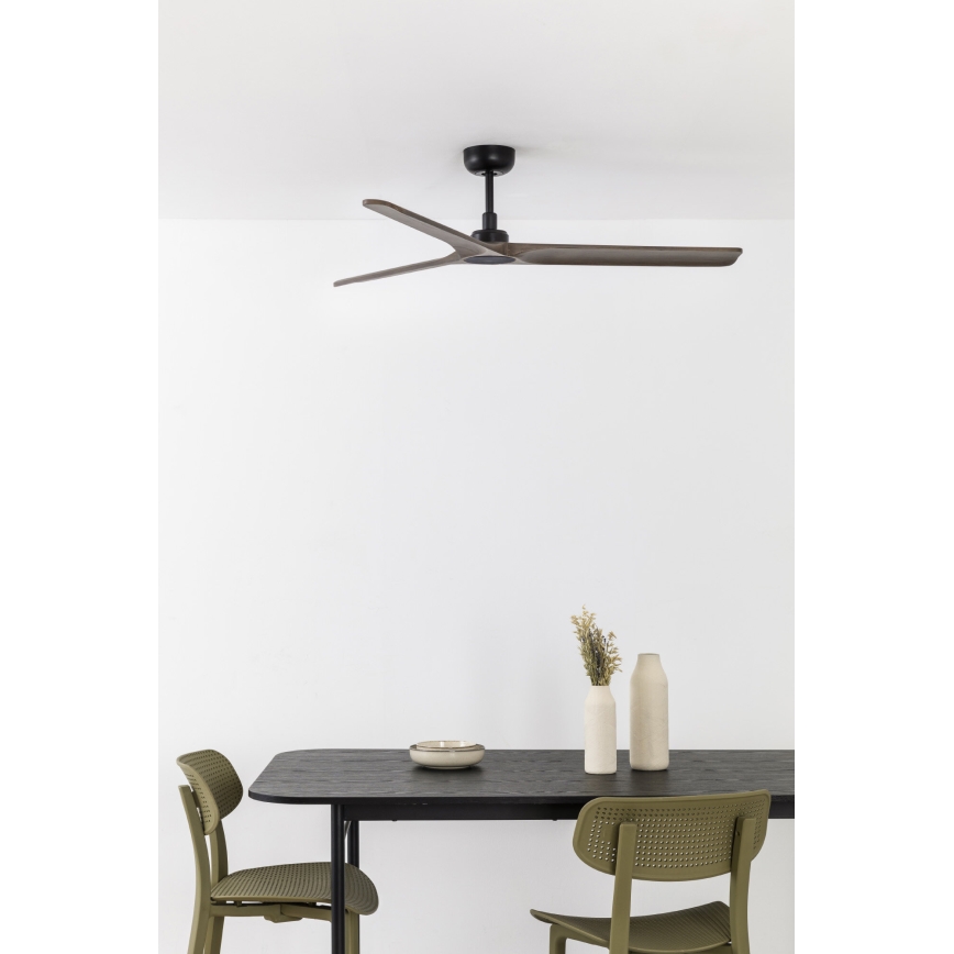 FARO 33809WT - Ventilador de techo HEYWOOD L madera/negro diá. 132 cm Wi-Fi Tuya + control remoto