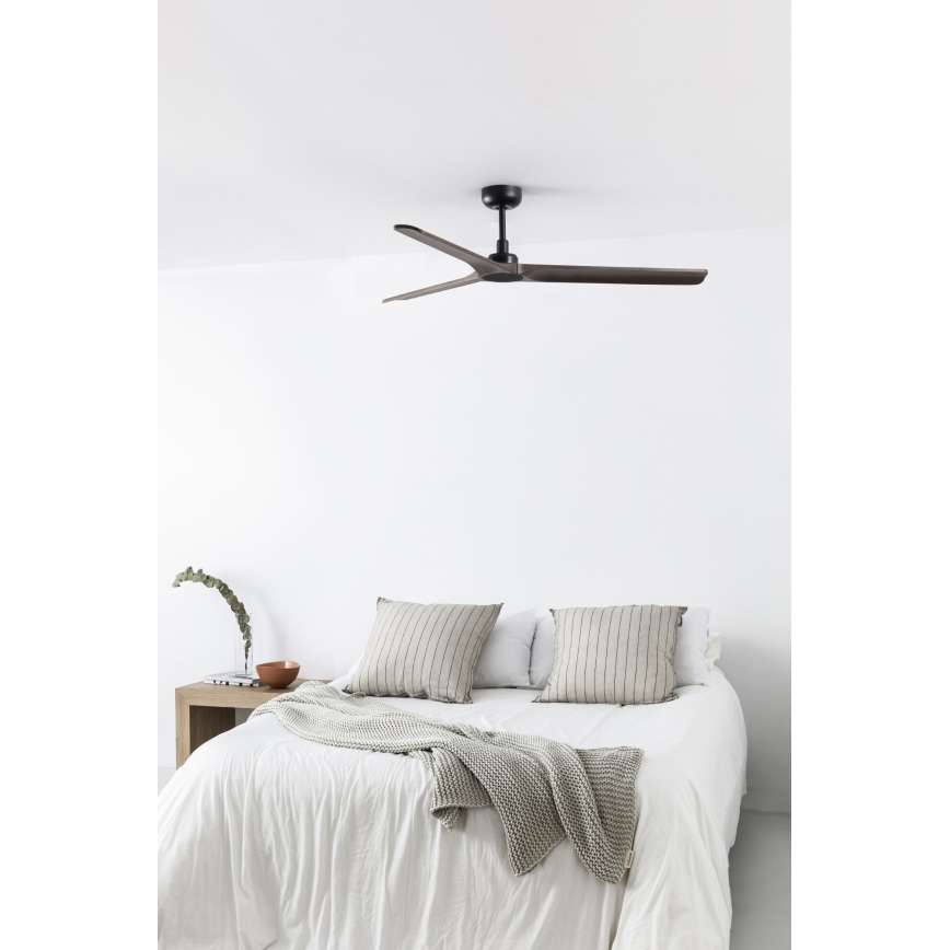 FARO 33809WT - Ventilador de techo HEYWOOD L madera/negro diá. 132 cm Wi-Fi Tuya + control remoto