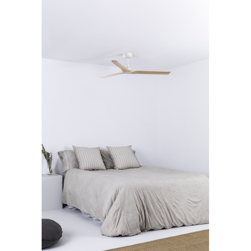 FARO 33810WT - Ventilador de techo HEYWOOD L madera/blanco diá. 132 cm Wi-Fi Tuya + control remoto