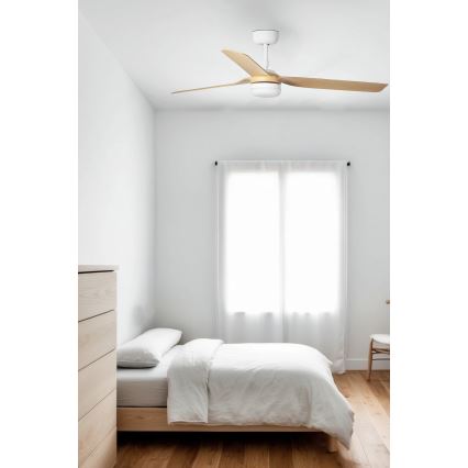 FARO 33816WT-20 - Ventilador de techo LED regulable PUNT M LED/18W/230V marrón/blanco diá. 132 cm Wi-Fi Tuya + control remoto