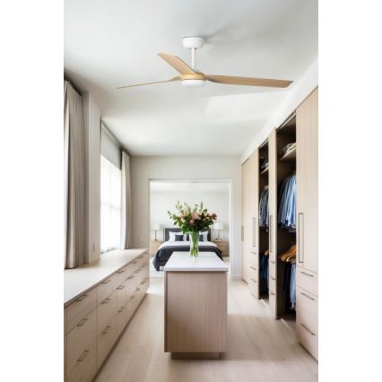FARO 33816WT - Ventilador de techo PUNT M marrón/blanco diá. 132 cm Wi-Fi Tuya + control remoto