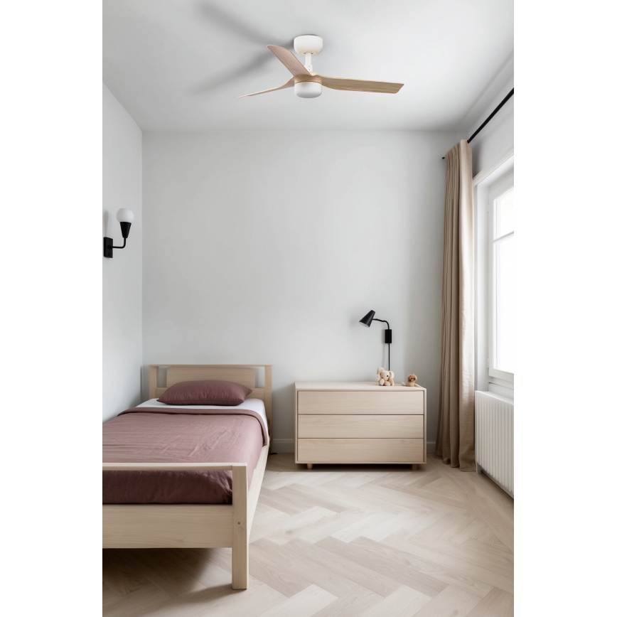 FARO 33821-1TW - Ventilador de techo LED regulable MINI PUNT S LED/10W 2700/4000/6000K madera/blanco diá. 90 cm + control remoto