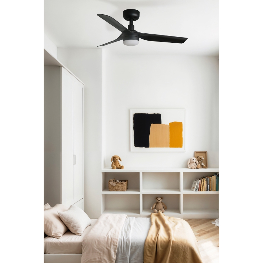 FARO 33822WT-1TW - Ventilador de techo LED regulable MINI PUNT S LED/10W/230V 2700/4000/6000K negro diá. 90 cm Wi-Fi Tuya + control remoto