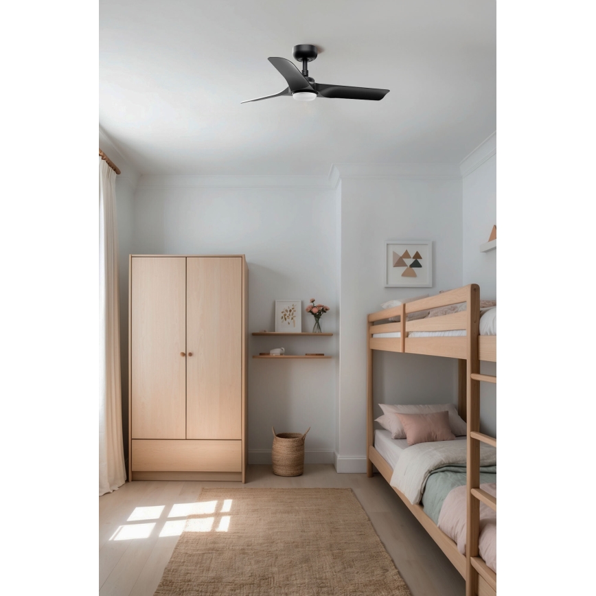 FARO 33825WT-1TW - Ventilador de techo LED regulable HEY S LED/10W/230V 2700/4000/6000K negro diá. 90 cm Wi-Fi Tuya + control remoto