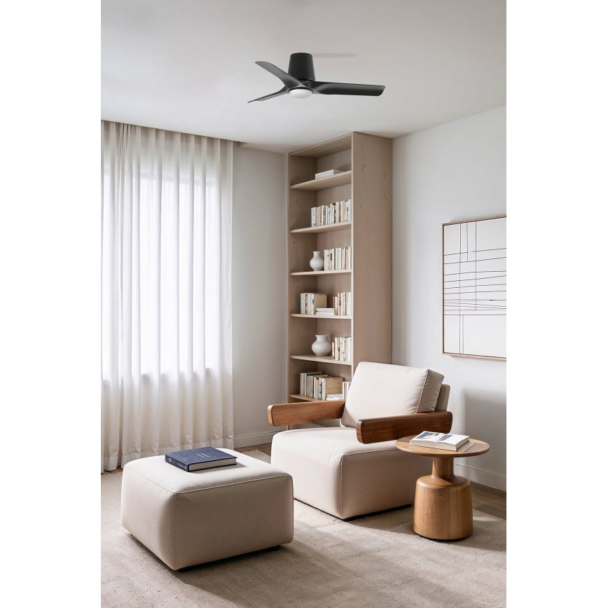 FARO 33827-1TW - Ventilador de techo LED regulable HEY TUB S LED/10W/230V 2700/4000/6000K negro diá. 90 cm + control remoto