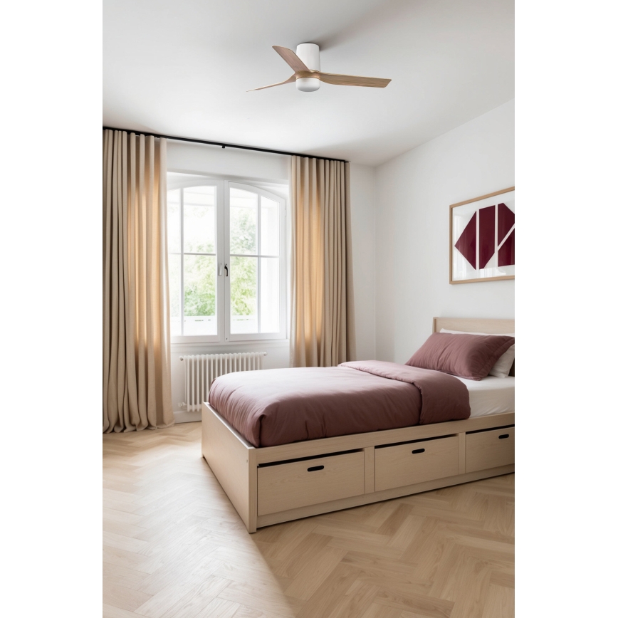 FARO 33833WT-1TW - Ventilador de techo LED regulable MINI PUNT TUB S LED/10W/230V 2700/4000/6000K marrón/blanco diá. 90 cm Wi-Fi Tuya + control remoto
