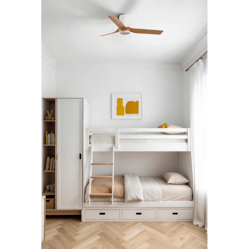 FARO 33833WT - Ventilador de techo MINI PUNT TUB S marrón/blanco diá. 90 cm Wi-Fi Tuya + control remoto