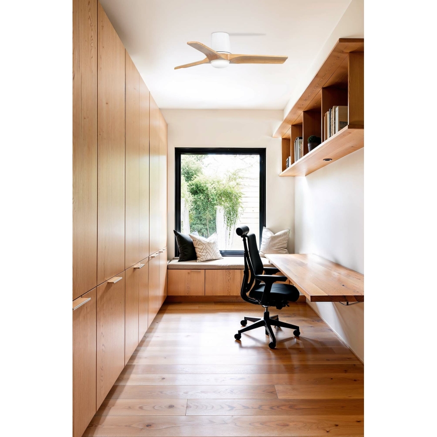 FARO 33836-1TW - Ventilador de techo LED regulable HEYWOOD TUB S LED/10W/230V 2700/4000/6000K pino/blanco diá. 90 cm + control remoto