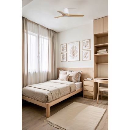 FARO 33836WT - Ventilador de techo HEYWOOD TUB pino/blanco Ø 90 cm Wi-Fi Tuya + mando a distancia