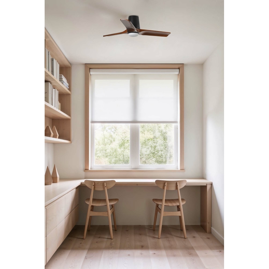 FARO 33837-1TW - Ventilador de techo LED regulable HEYWOOD TUB S LED/10W/230V 2700/4000/6000K pino/negro Ø 90 cm + mando a distancia