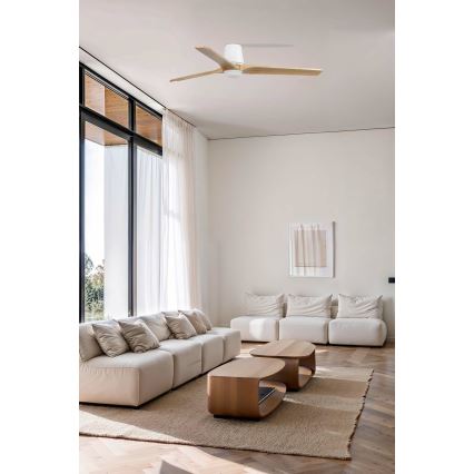 FARO 33838WT-1TW - Ventilador de techo LED regulable HEYWOOD TUB L LED/10W/230V 2700/4000/6000K pino/blanco Ø 132 cm Wi-Fi Tuya + mando a distancia